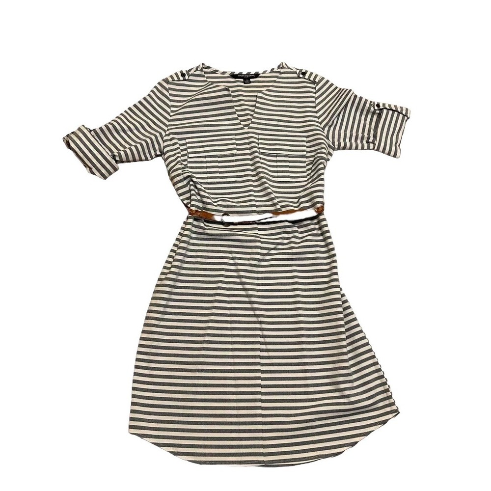 Sharagano Sz 4 NWOT Blue White Striped shift dress belt Casual Old MoneyTeacher